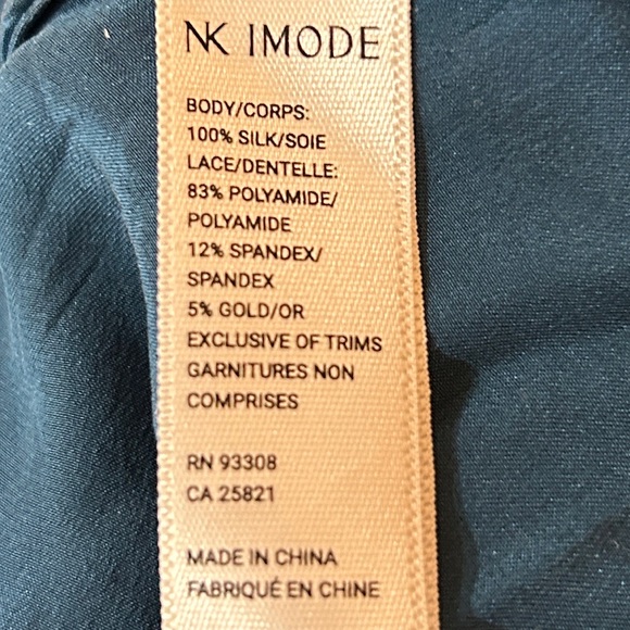 Nk Imode teal v neck Lace 100% silk maxi nightgown adjustable straps size large - Picture 9 of 9
